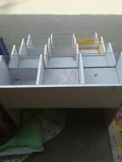 Counter shelf glass stairs shelf /wood + glass/ general store ky liye