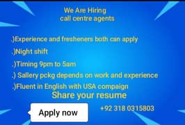 Agents required for call centre