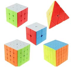 Bundle of 5 Stickerless Speed Cubes (2x2, 3x3, 4x4, 5x5, Pyramid)