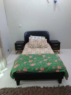 Black color bed leather Beautiful design with side table or with out