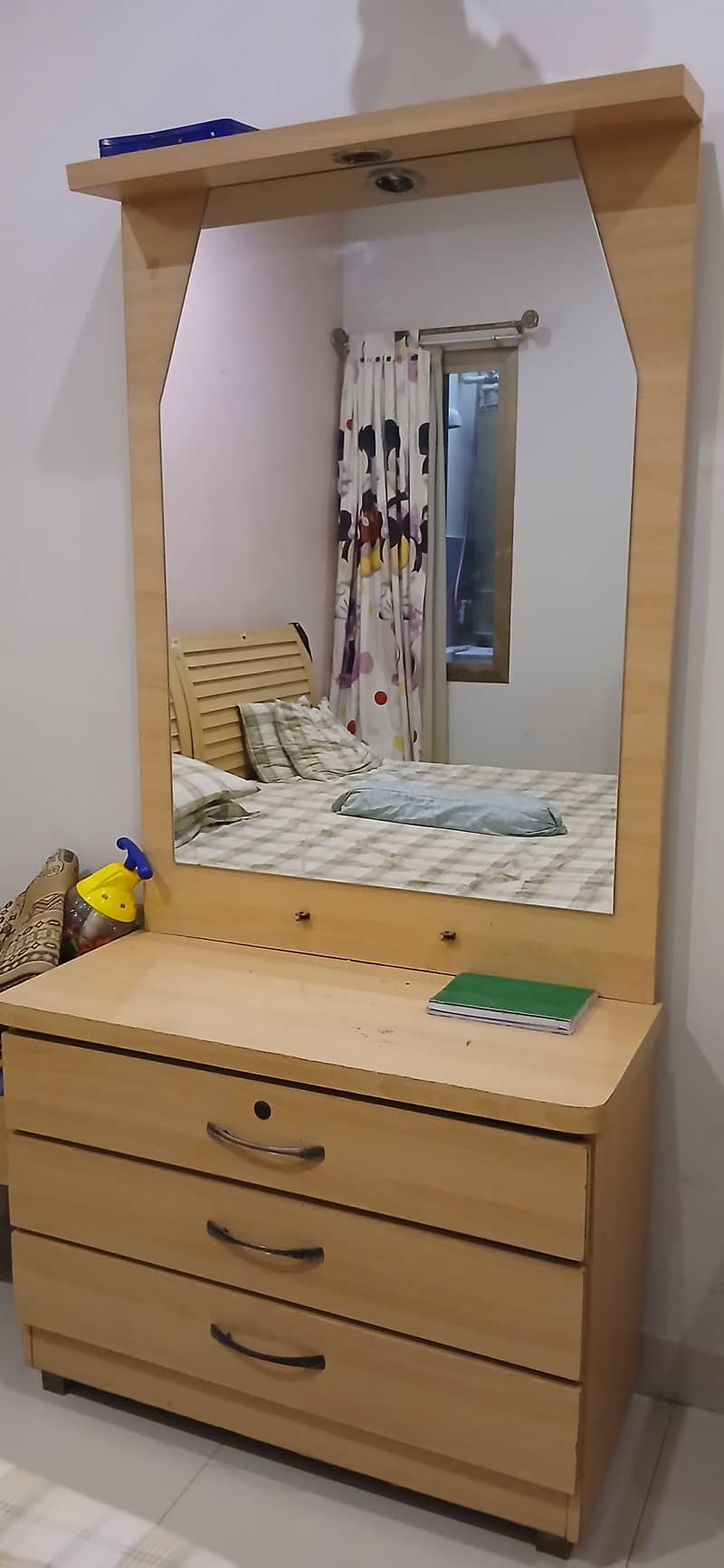 2 single beds set with a dressing, bookshelf and a chester 0