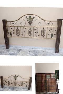 iron bed with wooden pillars