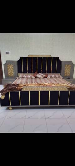 Double bed with mattress and wardrobe and mirror