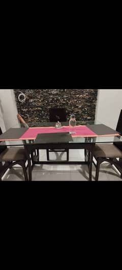 4-Seater Dining Table – 3/5 Glass Top – 4 Feet Height