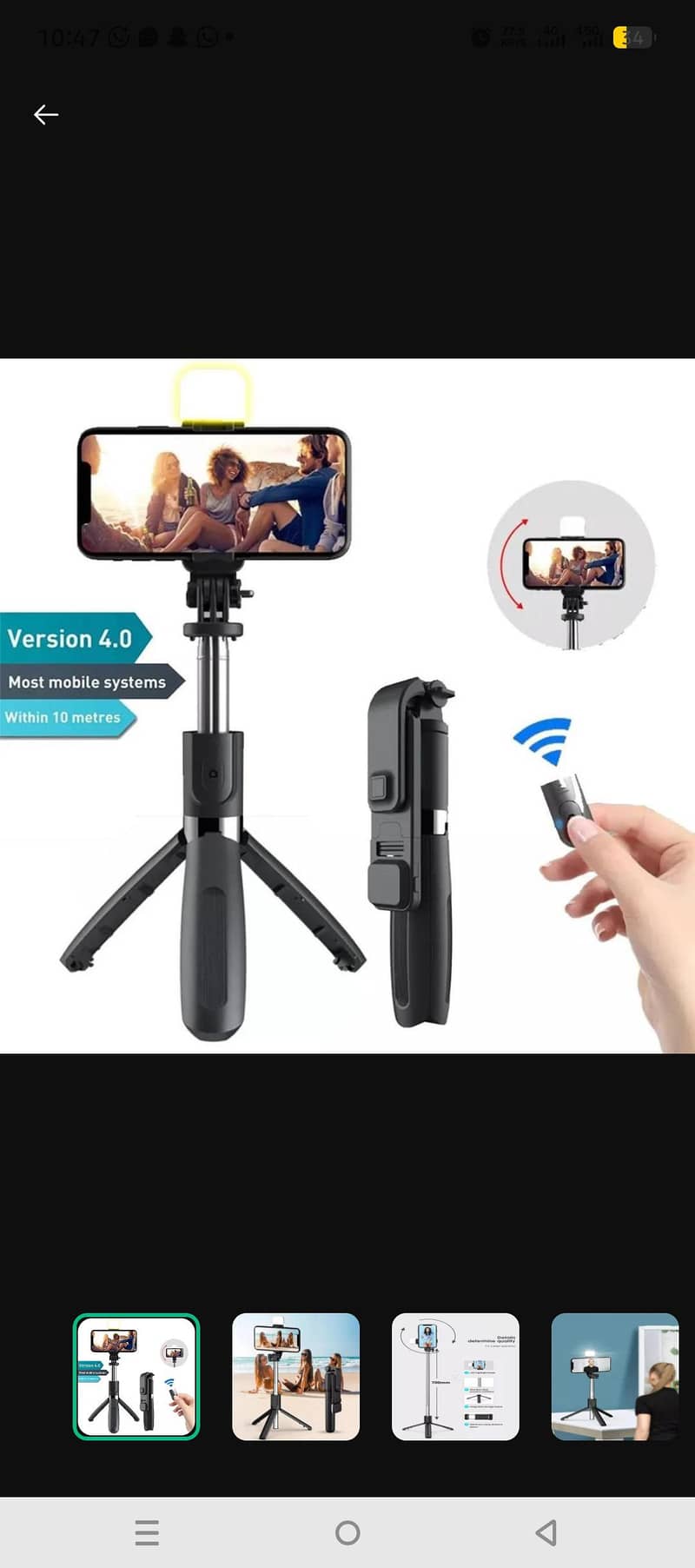 4 in 1 selfie sticks and try pod with light and Bluetooth remote 0
