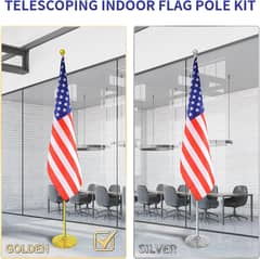 Indoor USA Flag Pole – Golden Telescoping Stand for Office, School