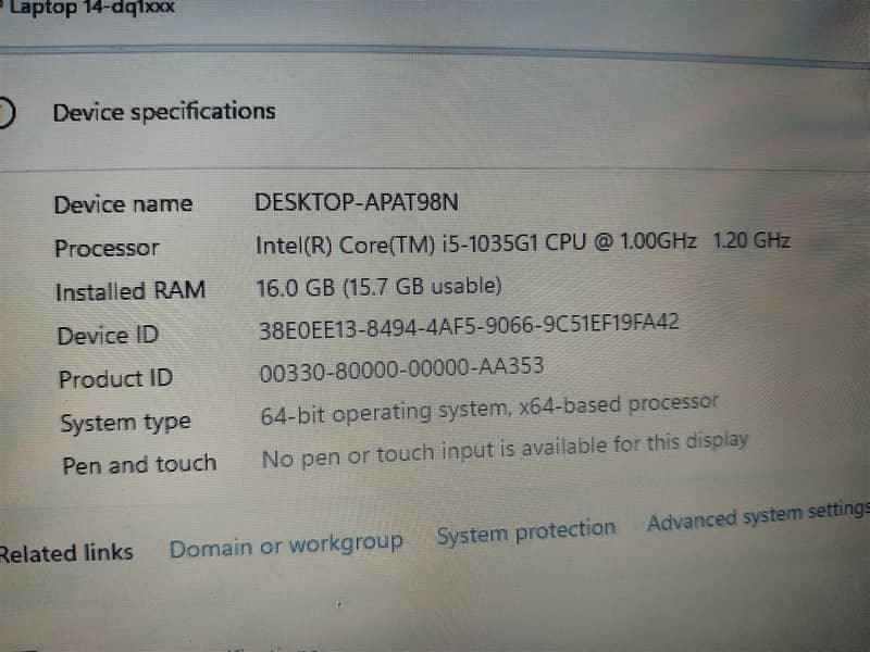 HP Notebook 14-DQ1039WM i5 10th Gen 16GB Ram DDR4 256GB SSD 3