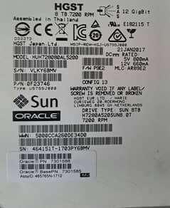 HGST Sun/Oracle 8TB SAS Hard Drive with Caddy – Enterprise Grade