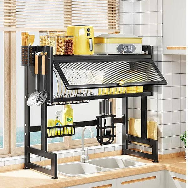 Over Sink Dish Drying Rack and Kitchen Organizer - Large Drainer with Fruit and Vegetable Stands for Efficient Countertop Storage