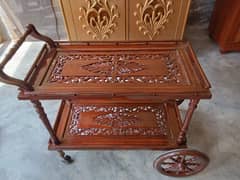 Wooden Engraved Tea Trolly