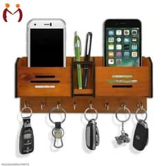 wooden keys and mobile holder