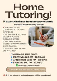 Trusted Home Tutoring – Nursery to Matric