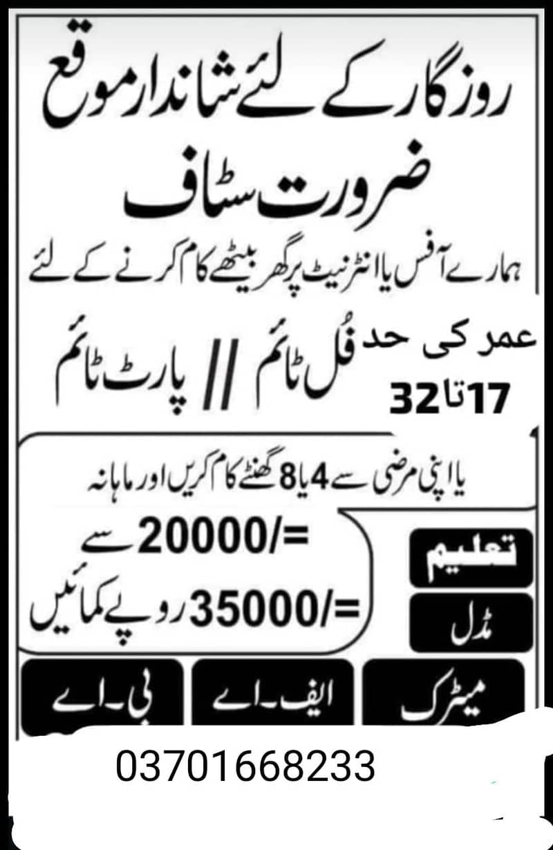 need staff for office based work for part time 0