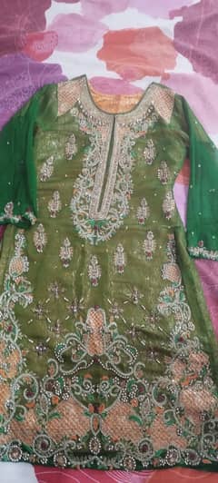 green and orange fully embellished dress
