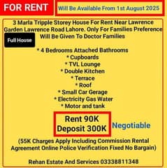 3Marla Double Storey House For Rent At Lawrence Road Lahore