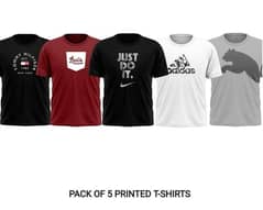 Unisex stitched Jersey Printed T-shirts,Pack of 5