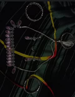 Element Silver artificial Jewelry with with Pink Stones and bangles