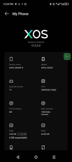Infinix mobile smart 8 , Ram 4+4  gb 64gb urgent sale