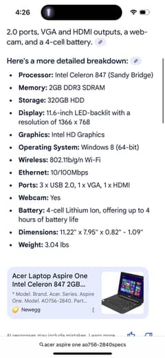 Acer aspire one mini laptop
