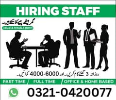 Part time full time Male Female staff required, Matric to Master.