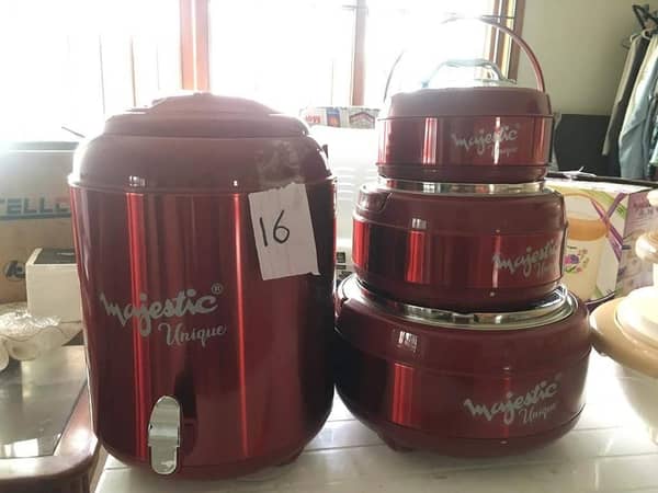 16 Ltr Stainless Steel Water Cooler with 3 Piece Hotpot Set and Glass Lids - Ideal for Weddings, Picnics, and House Parties