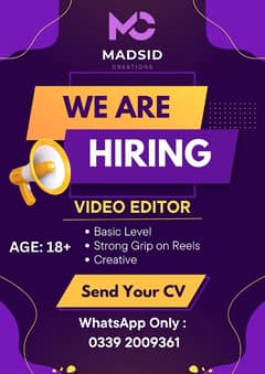 Video Editor required urgent Hiring(Young Individuals only)