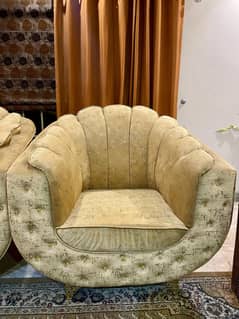 2 Sofas Single Seater Golden Colour Crown style