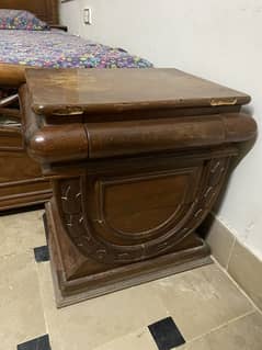 Wooden Bed with king mattress + 2 side tables + wooden dressing table