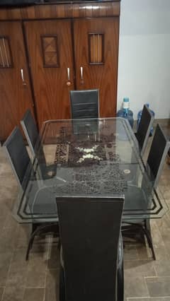 Glass Dining Table with 6 chairs Iron Rod style