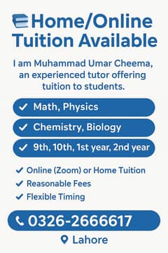 Home / Online Tuition Available - All Subjects (Matric, F. Sc. )