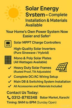 Solar Energy System - Complete Installation & Materials Available