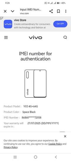 vivo y03 All ok glass break box hai charger nahi 4+64