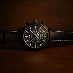 Midnight Mechanics – Black Skeleton Dial Watch for Men