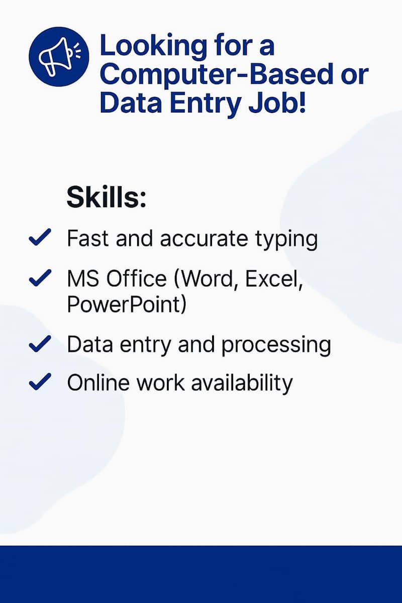 i am looking for computer Base or data entry job 0