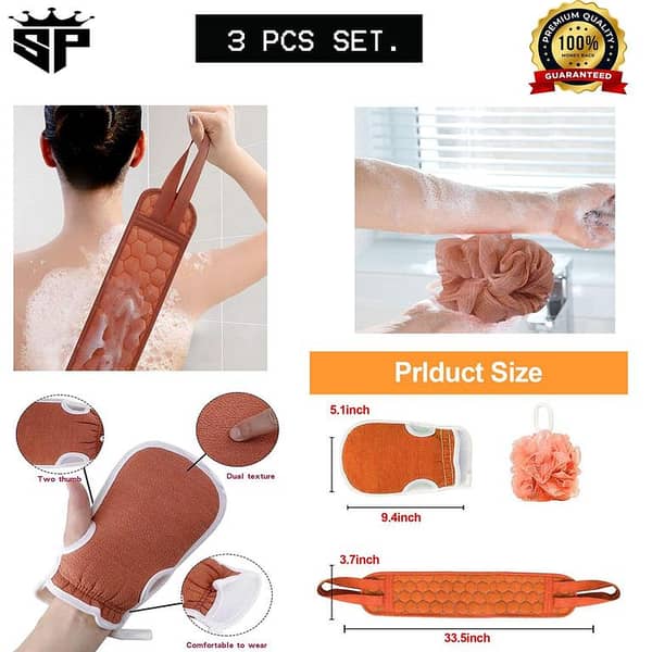 SP Bath Sponge Body Scrubber Set - 3-Piece Bath and Shower Sponge Bundle for Effective Cleaning and Exfoliation
