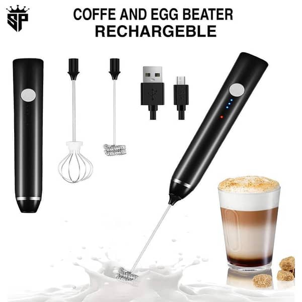 SP Dealz 2-in-1 Electric Milk Frother and Coffee Beater with Adjustable Gears, USB Rechargeable Handheld Whisk for Baking, Black