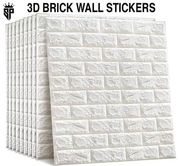 SP Dealz 3D Brick Wallpaper - Self-Adhesive PE Foam Wall Stickers for Home, Hotel, Living Room, Bedroom & Cafe (70 x 77cm, Approx. 5.8 Sq Feet, White, Pack of 1, 5, or 10)