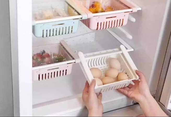 2 PCS Adjustable And Stretchable Fridge Organizer Fresh Spacer Layer Storage Rack Drawer Basket Refrigerator Pull-out Drawers| Shopikbuzz