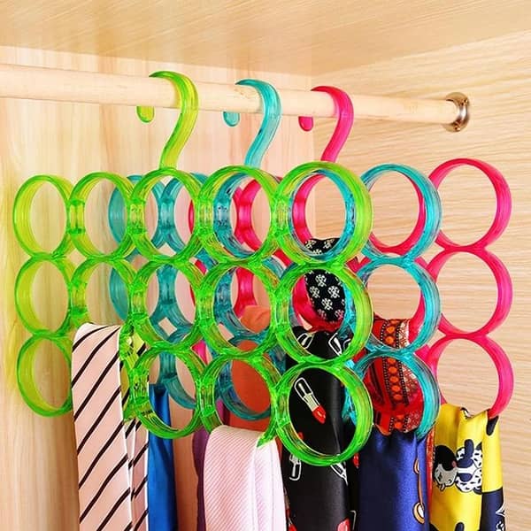 Pack of 2 - 15 Holes Scarf Hanger & H er - Hanging Tie/Belt Display Circular Storage Organizer - 15 Rings Multi-Scarves & Shawl H er Storage Rack| Shopikbuzz