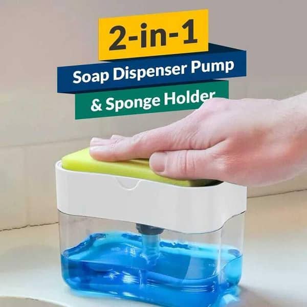2-in-1 Soap Pump Dispenser with Sponge Holder for Kitchen Cleaning