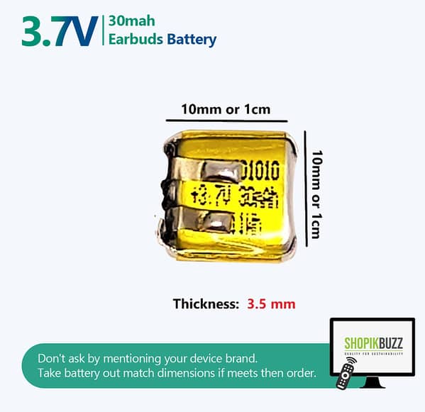 Replacement Battery for Wireless Bluetooth Headset - 3.7V, 30mAh, Polymer Lithium Ion | Shopikbuzz