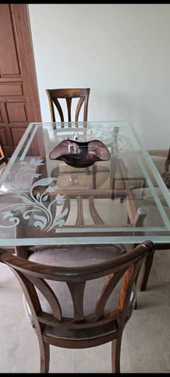 Elegant 6-Seater Glass Dining Table Set – Solid Wood