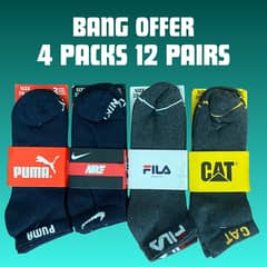 3 Packs - 3 Pairs per Pack Cotton Sports Socks - Nike, Puma, Fila, CAT