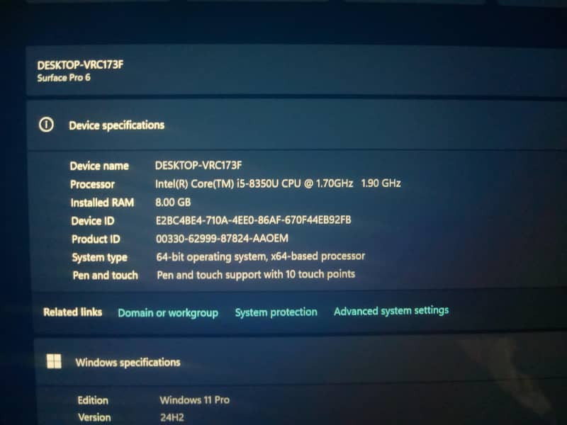 Microsoft surface Pro 6 Core i5 8th Generation  Core i5 8th Generation 7