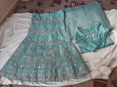urgent sale- Ocean blue lehanga sale -worn twice -Excellent condition