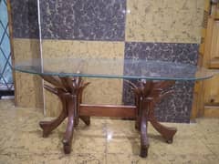 Elegant Used Glass‑Top Wooden Center Table – in Solid Condtion