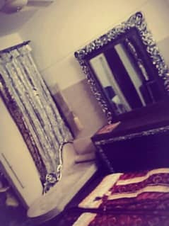 Wooden bed set with matching 2 side tables and dresser