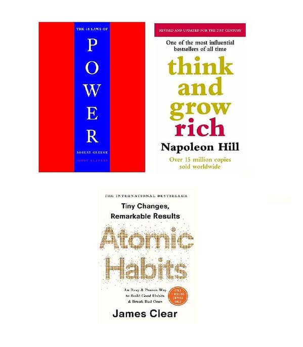 Set of 3: Think And Grow, Atomic Habits, and Concise 48 Laws of Power Complete English Novels - KBS