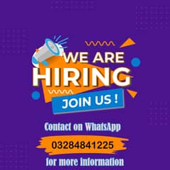 we are hiring career growth opportunity for male and female