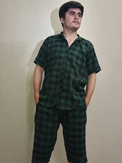 Green & Black Blend Line Men's Two-Piece Set - New Collection Arrived